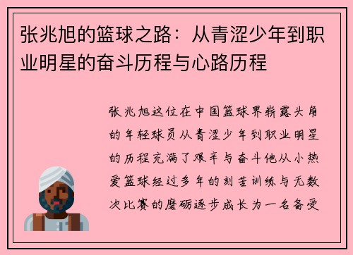 张兆旭的篮球之路：从青涩少年到职业明星的奋斗历程与心路历程